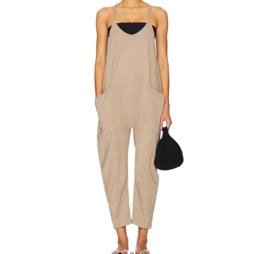 FREE PEOPLE MOVEMENT OVERSIZED‎ HOT SHOT JUMPSUIT Sz XS Heather Beige